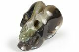 Polished Banded Agate Skull with Quartz Crystal Pocket #237009-2